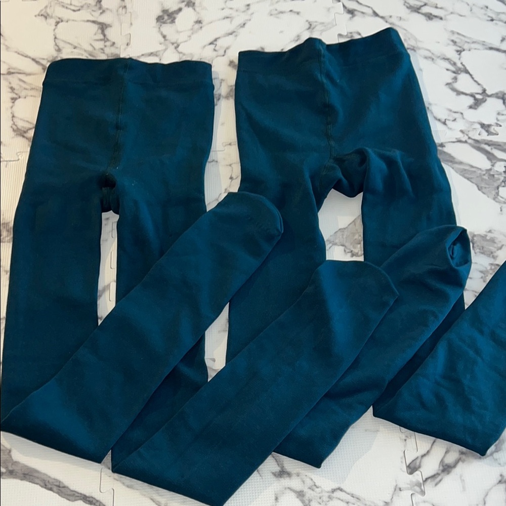 Dark teal fleece-lined Full-length layering tights